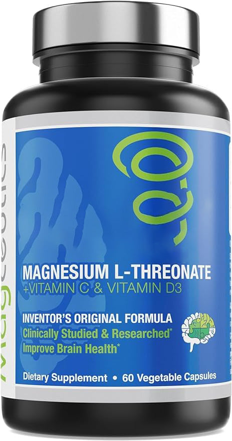 Magnesium L-Threonate, Improve Brain Health, Memory, Cognition, Stress Relief and Sleep Quality - 60 Veg Capsules (30 Days Supply)