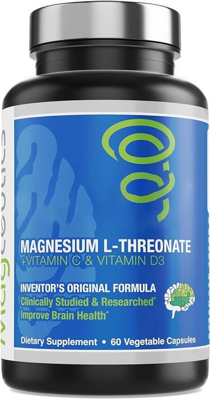 Magnesium L-Threonate, Improve Brain Health, Memory, Cognition, Stress Relief and Sleep Quality - 60 Veg Capsules (30 Days Supply)